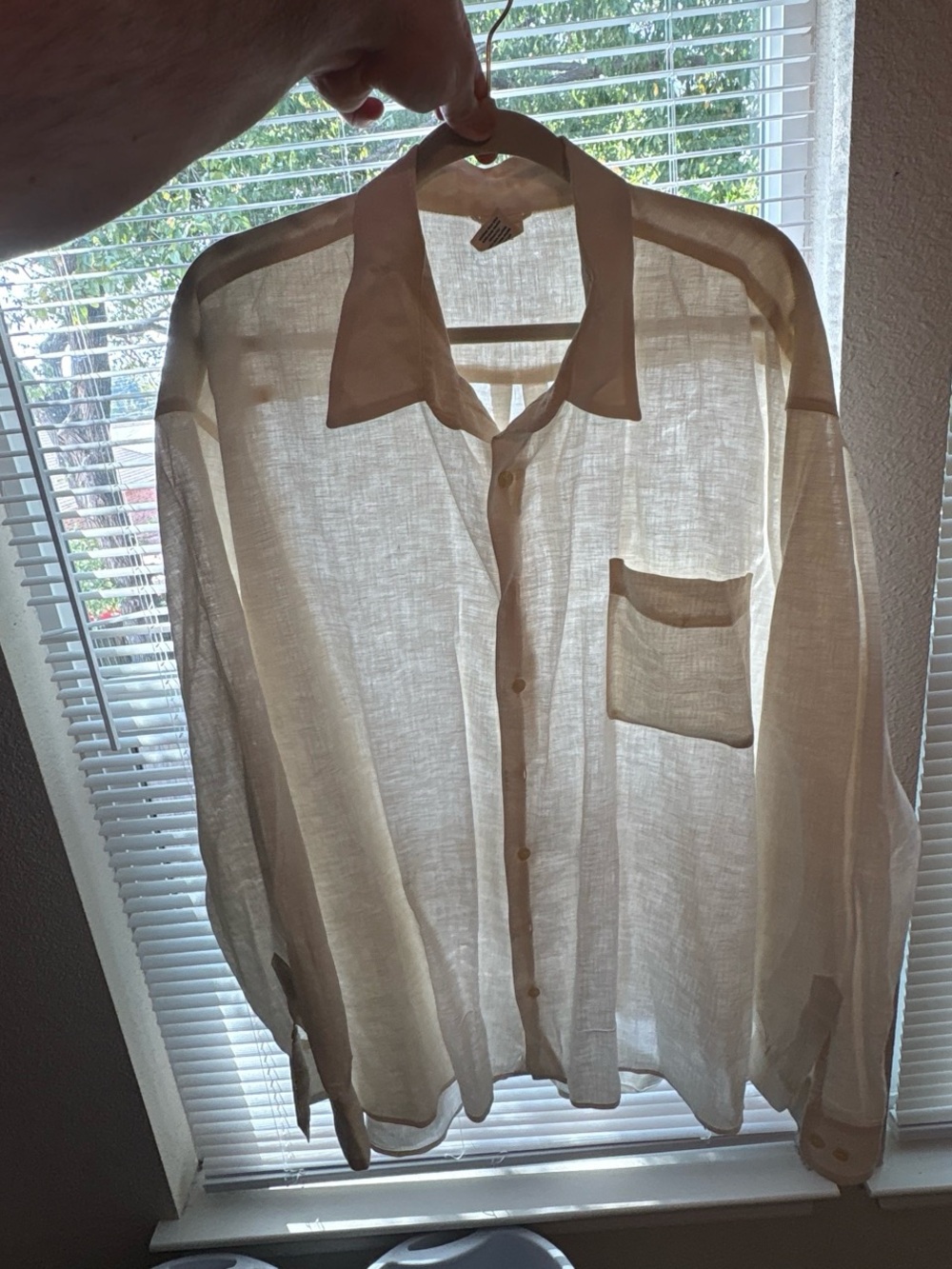 Old Navy Sheer Cream Button-Front Linen Shirt Jacket